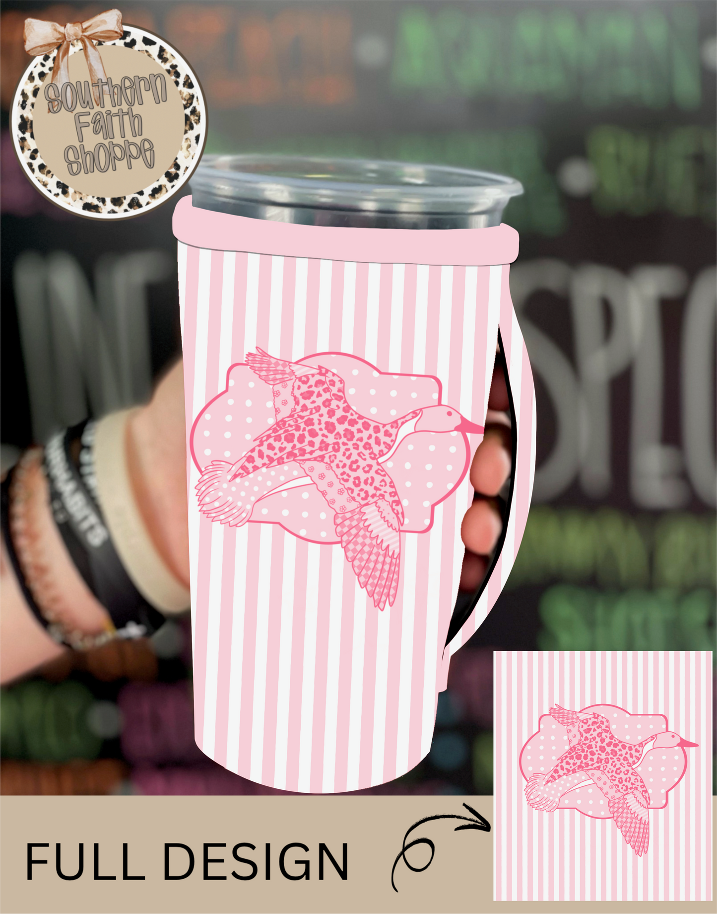PINK STRIPE DUCK| TEA KOOZIE