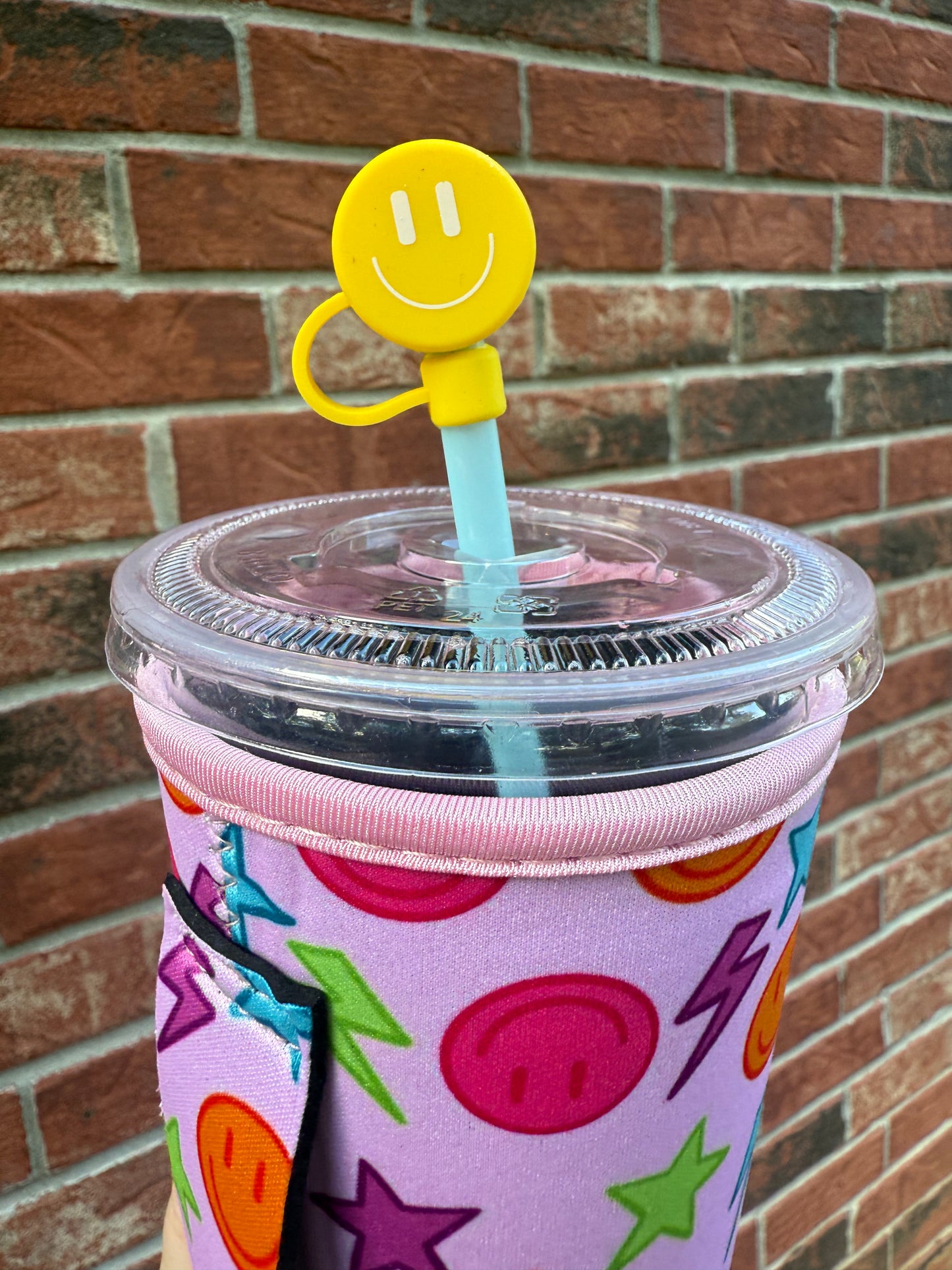 Yellow Smiley Straw Topper 10mm (10 pack)