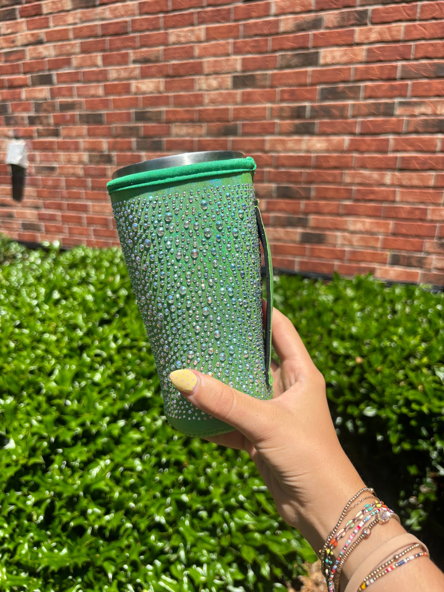 METALLIC GREEN| RHINESTONE TEA KOOZIE