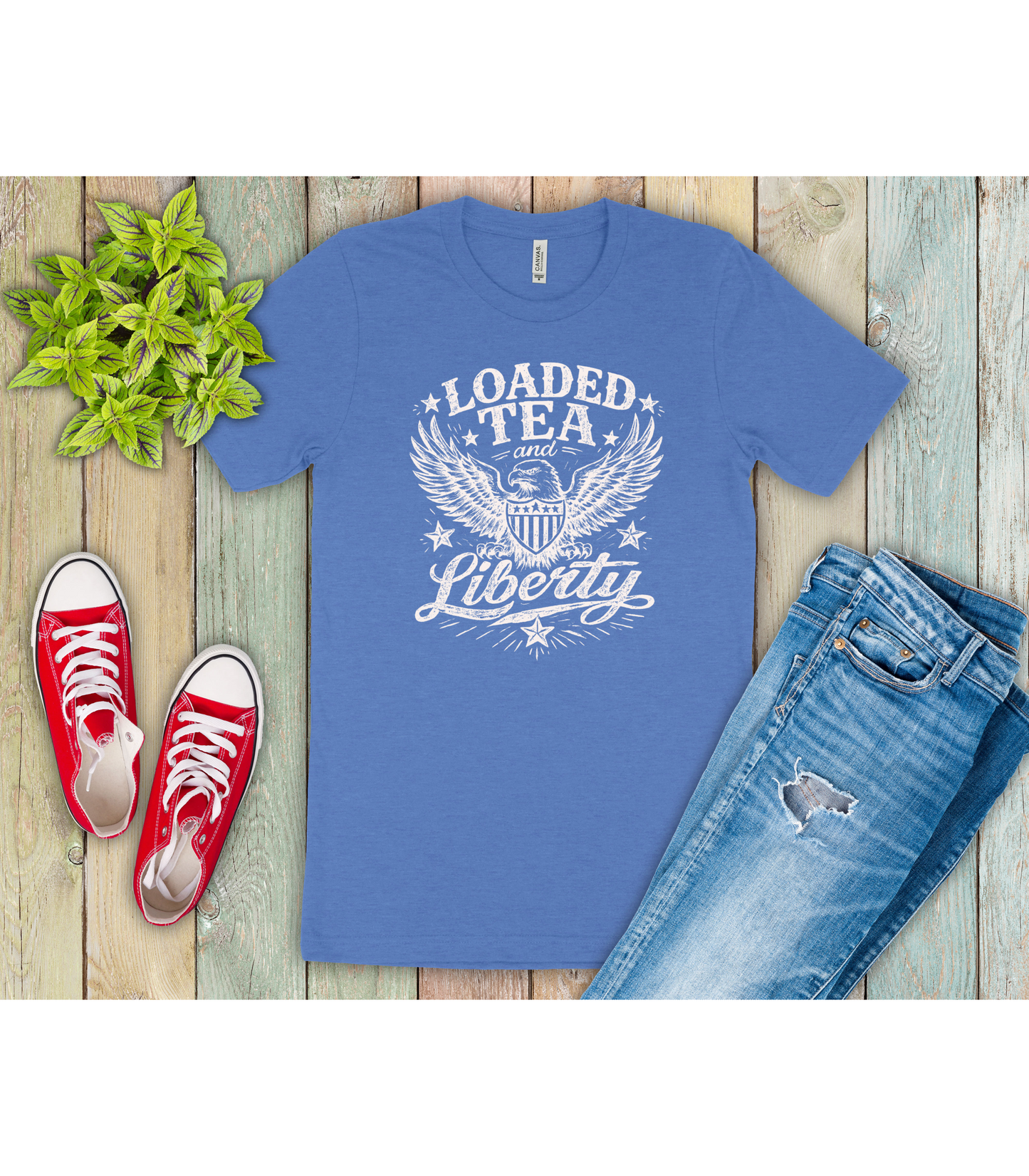 LOADED TEA AND LIBERTY| BLUE T-SHIRT Bella canvas (TO GET BULK PRICING MUST ORDER 6 OR MORE )