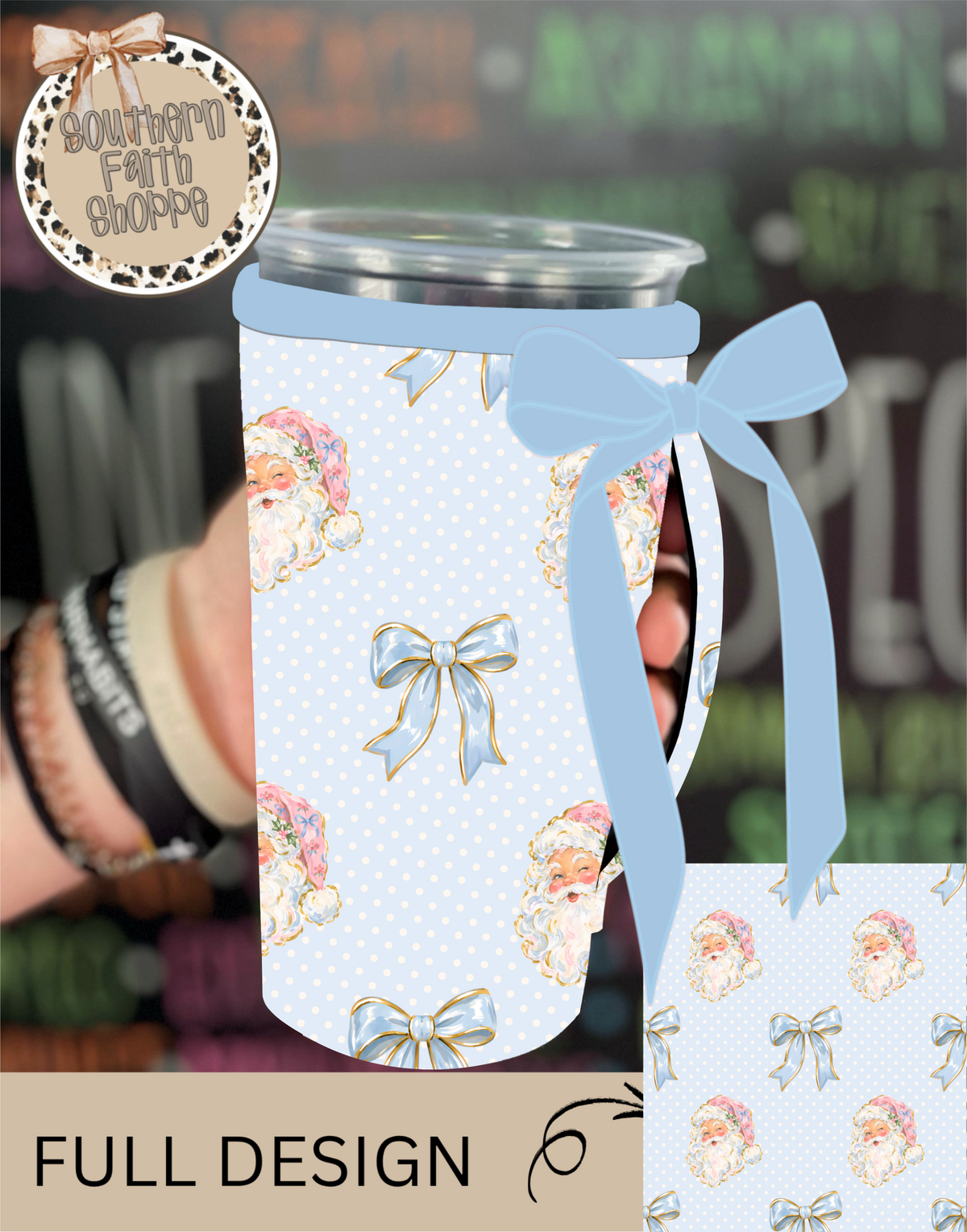 POWDER BLUE CHRISTMAS | 32oz RIBBON KOOZIE