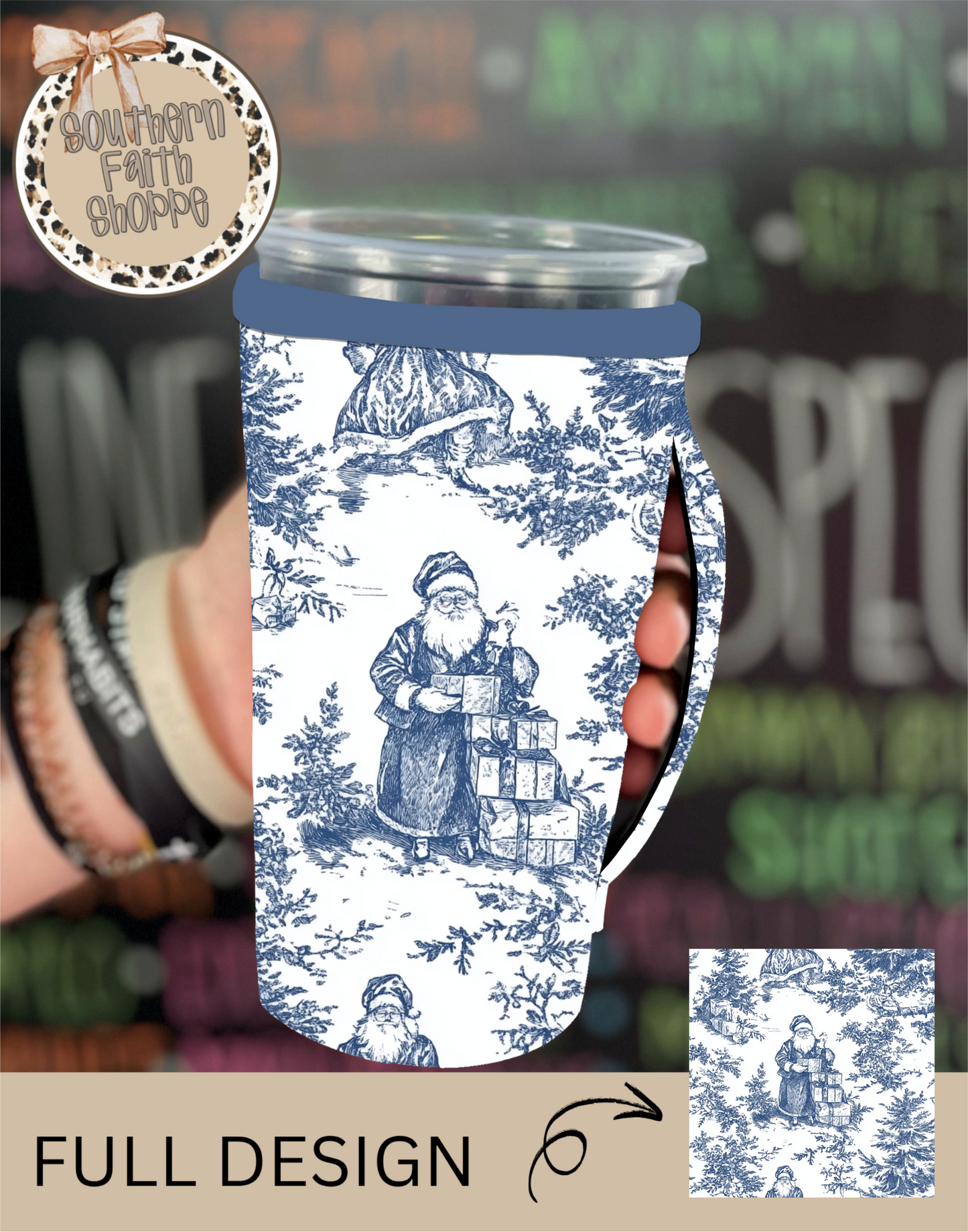 Blue Christmas Toile (Tea Cup Sized)