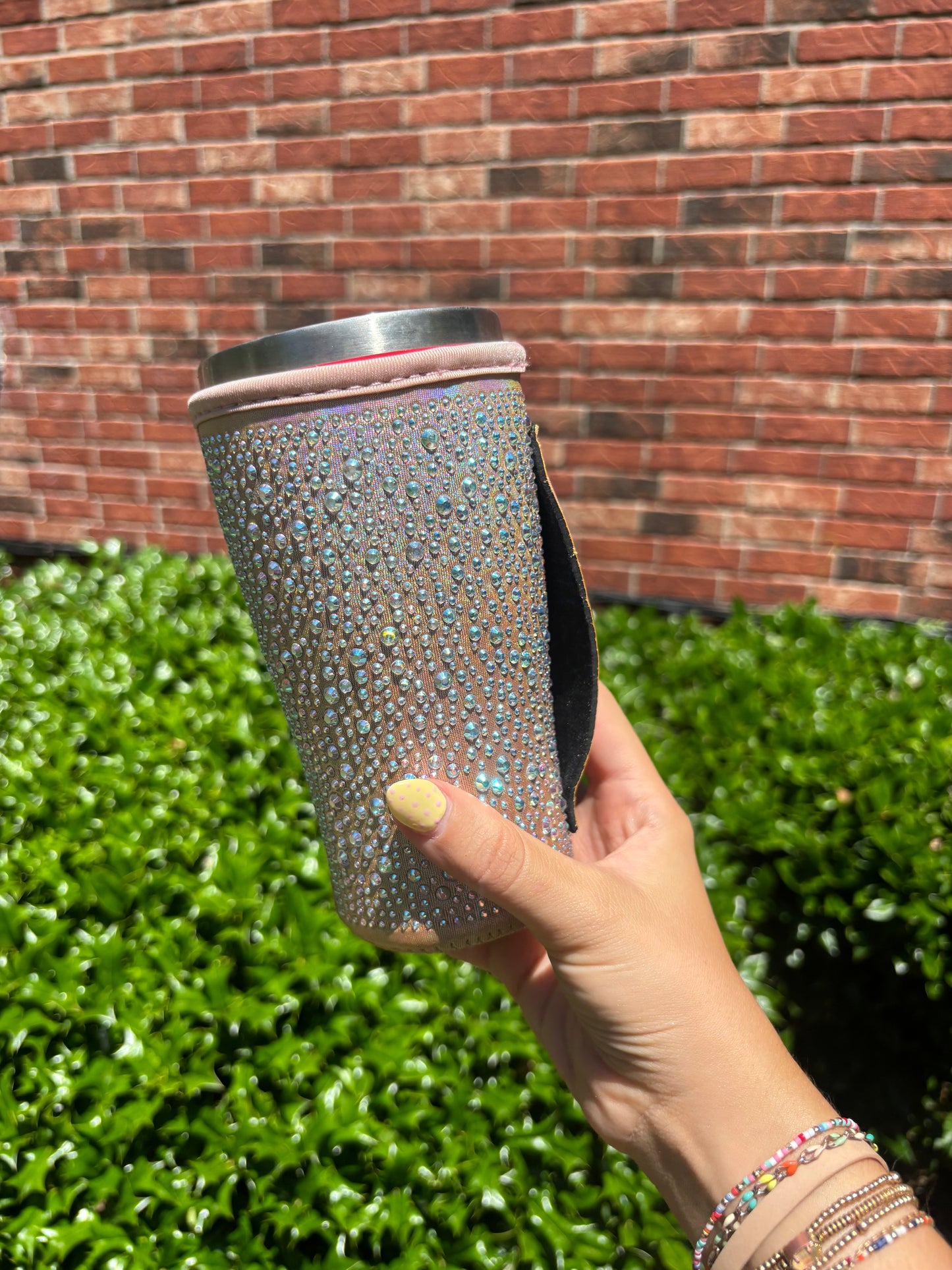 METALLIC ROSE GOLD | RHINESTONE TEA KOOZIE