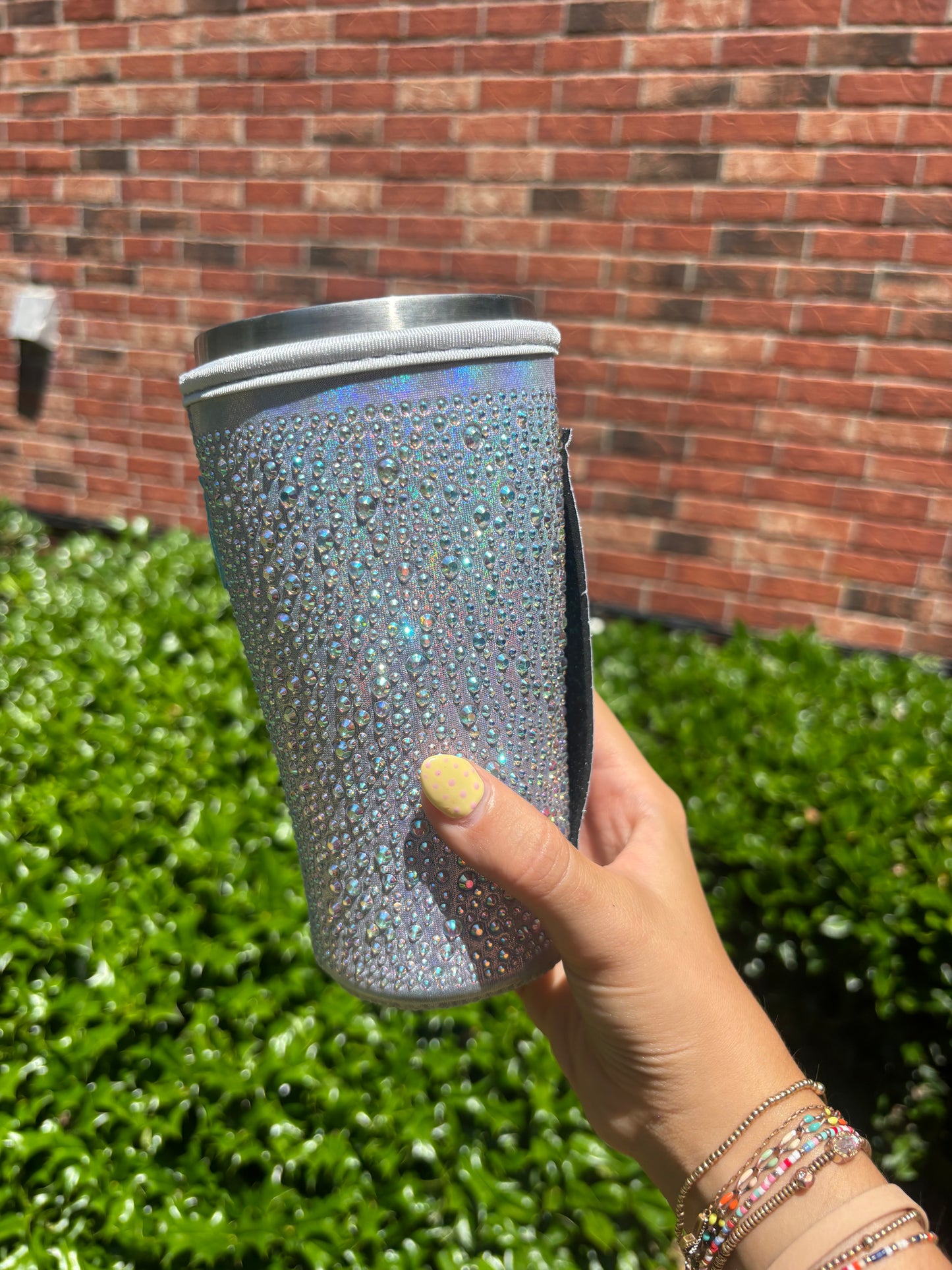 METALLIC SILVER | RHINESTONE TEA KOOZIE