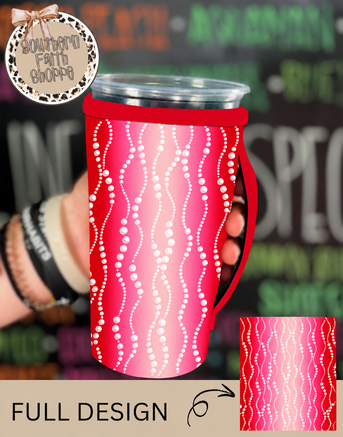 PINK AND RED OMBRÉ PEARL | 32oz RHINESTONE KOOZIE