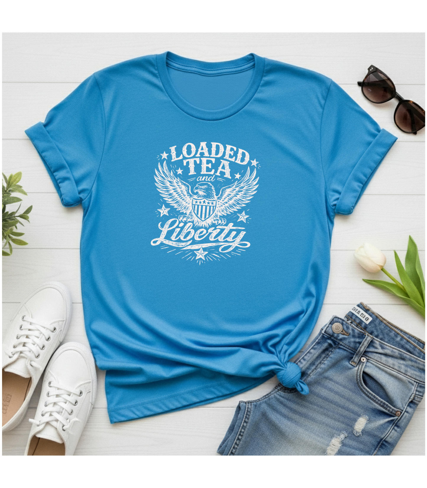 LOADED TEA AND LIBERTY| SKY BLUE T-SHIRT Gildan (TO GET BULK PRICING MUST ORDER 6 OR MORE )