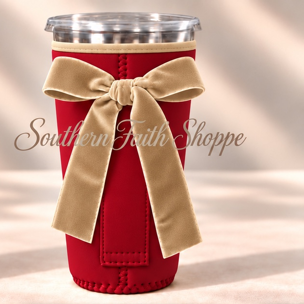 RED W/CHAMPAGNE VELVET RIBBON | 32oz RIBBON KOOZIE