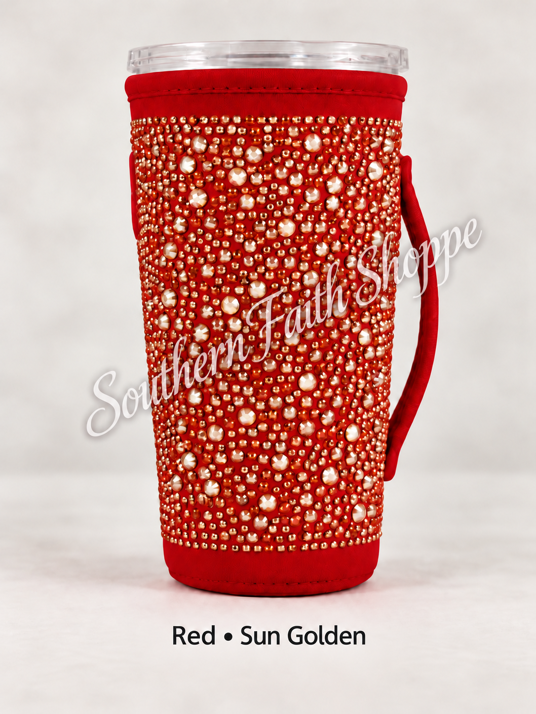 RED WITH GOLD RHINESTONES| 32oz RHINESTONE KOOZIE