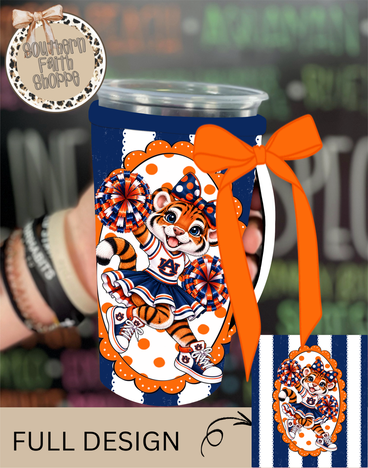 ORANGE AND BLUE TIGER COQUETTE | 32oz RIBBON KOOZIE