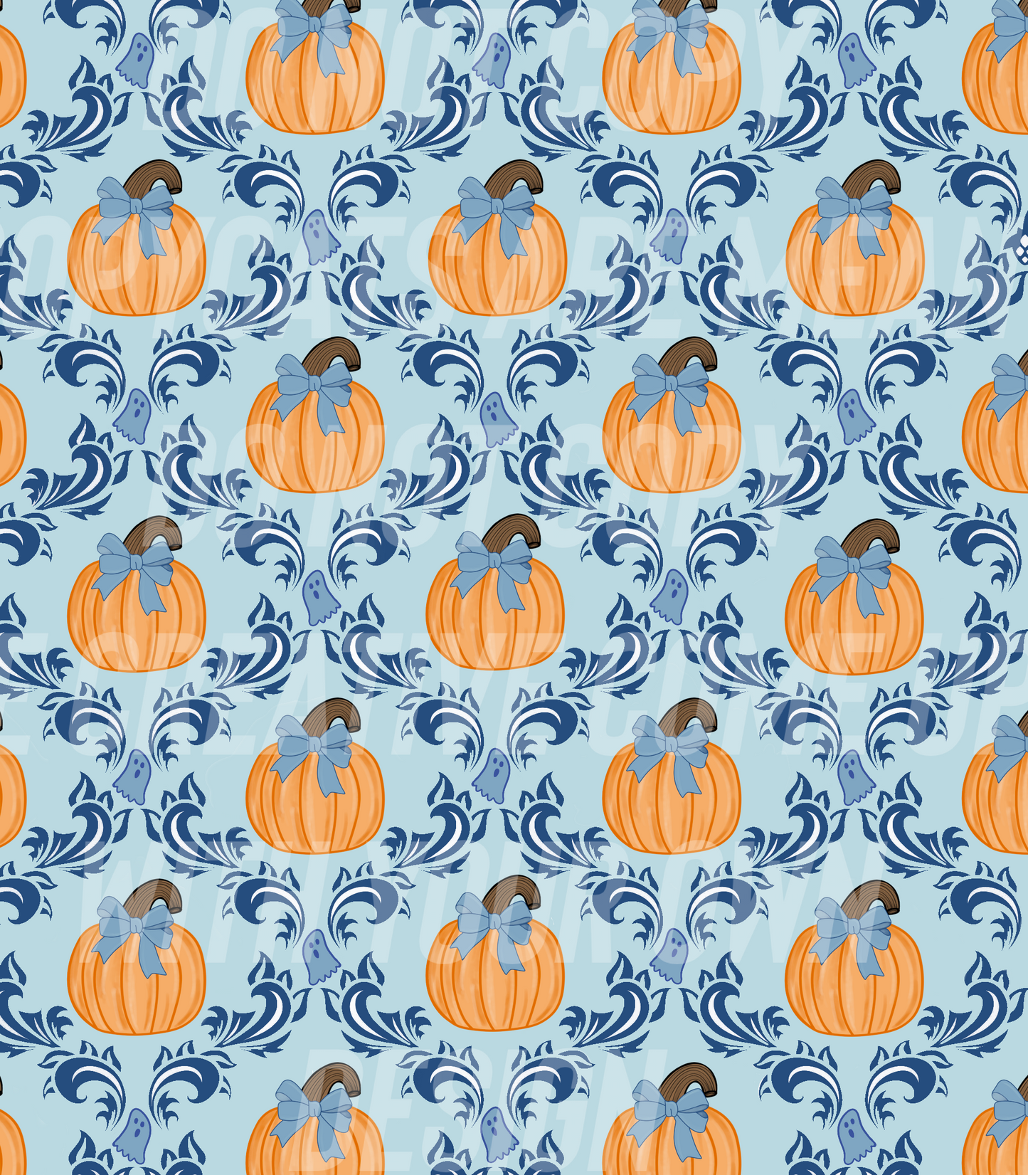Pumpkins and Ghosts on Damask (Tea Cup Sized)