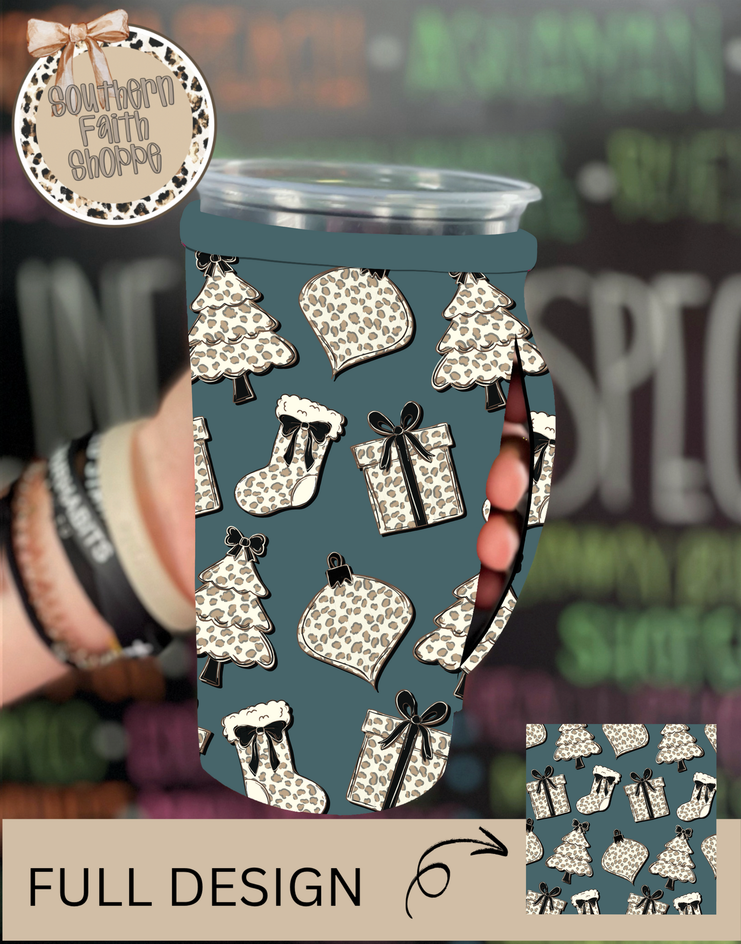 Teal Leopard Christmas (Tea Cup Sized)