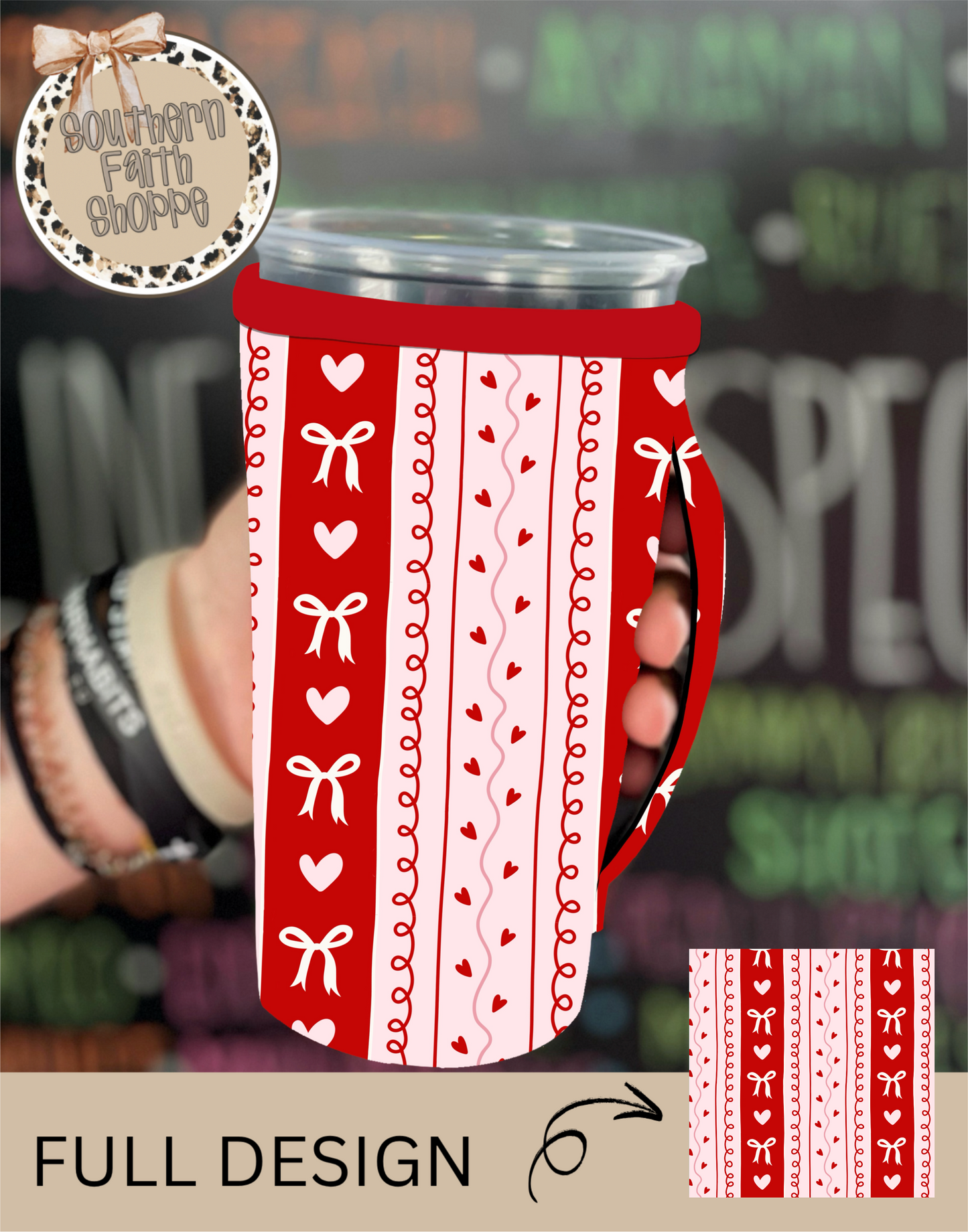 Pink and Red Heart and Bow stripes (42oz BIG Cup Sized)