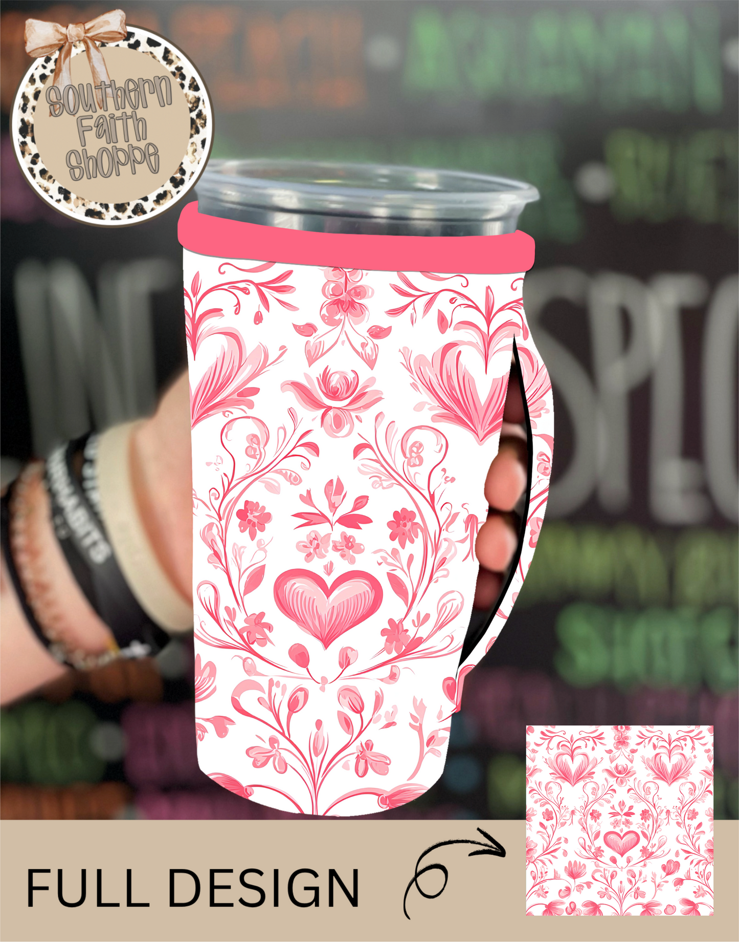Pink Floral Hearts (Tea Cup Sized
