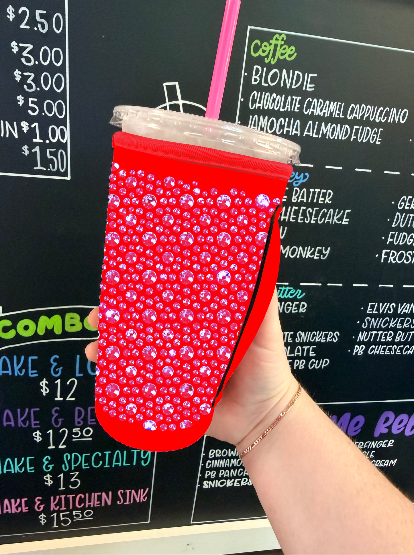 RED | RHINESTONE TEA KOOZIE