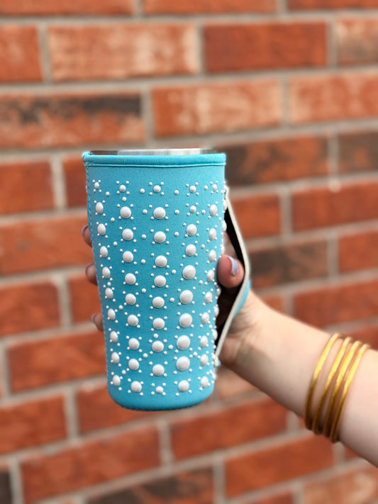 Teal PEARL   | RHINESTONE TEA KOOZIE