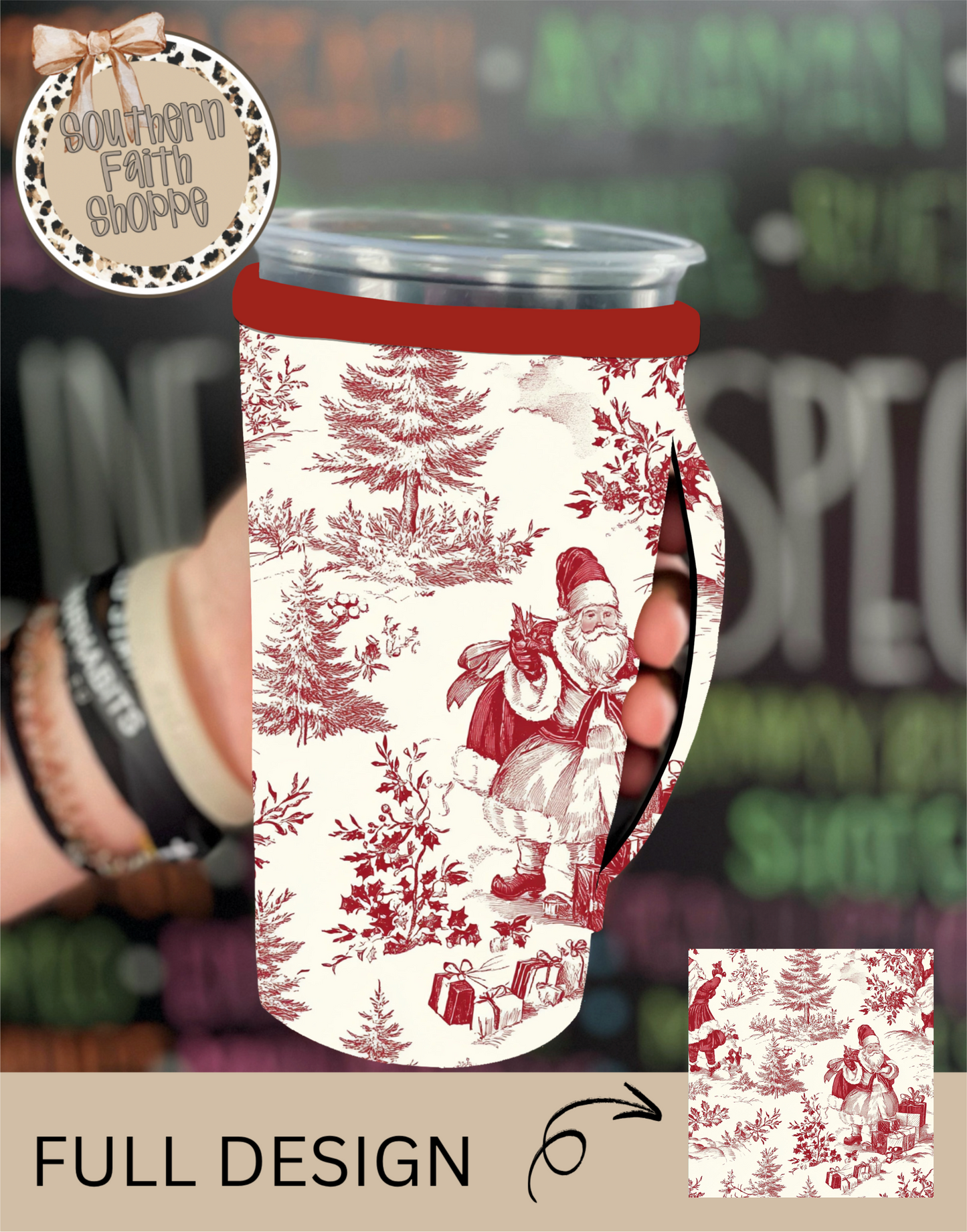 Red Christmas Toile (Tea Cup Sized)
