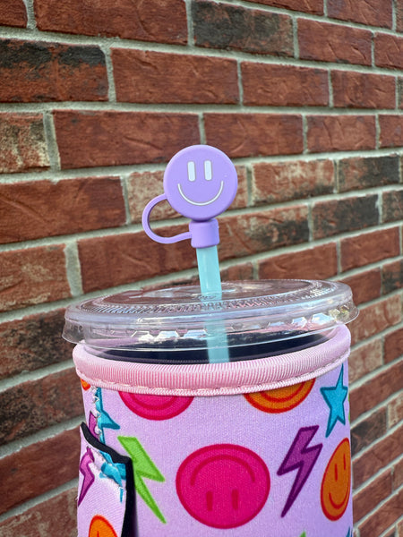 Purple Smiley Straw Topper 10mm (10 pack)