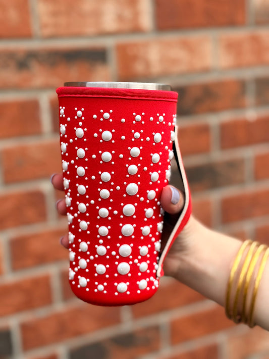 Red PEARL   | RHINESTONE TEA KOOZIE