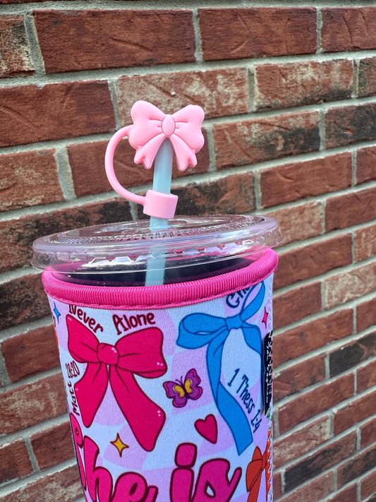 Pink Bow Straw Topper 10mm (10 pack)