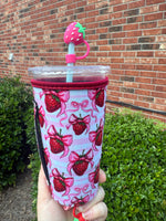 Hot Pink Strawberry Straw Topper 10mm (10 pack)