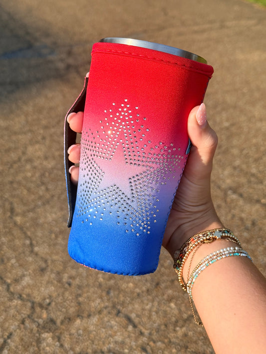 RED WHITE & BLUE  | RHINESTONE TEA KOOZIE