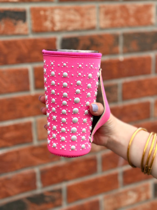 Hot Pink PEARL   | RHINESTONE TEA KOOZIE