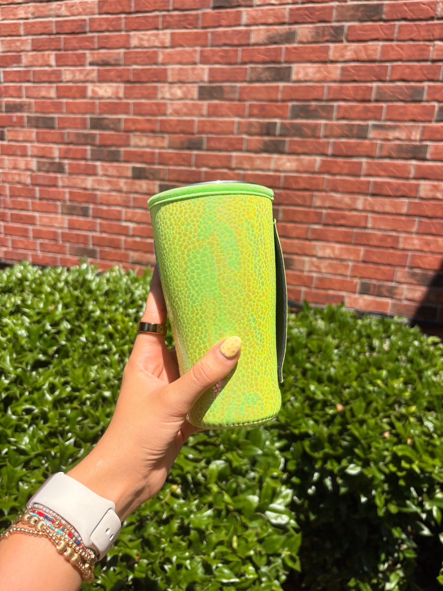 GREEN SNAKESKIN| METALLIC TEA KOOZIE