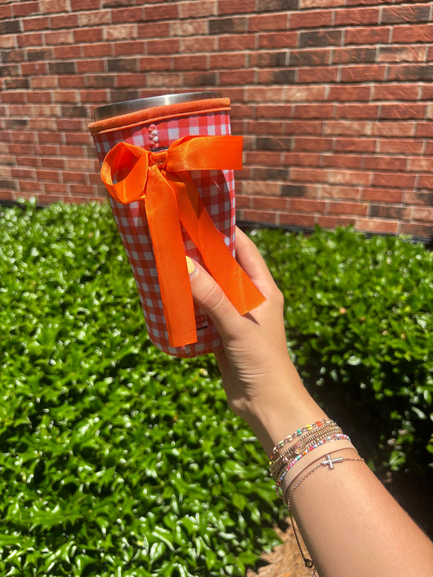 TANGERINE GINGHAM | RIBBON TEA KOOZIE