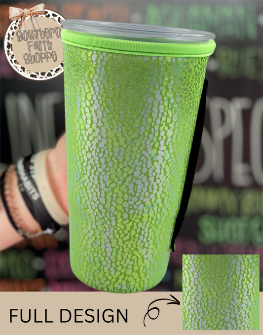 GREEN SNAKESKIN| METALLIC TEA KOOZIE