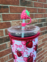 Hot Pink Strawberry Straw Topper 10mm (10 pack)