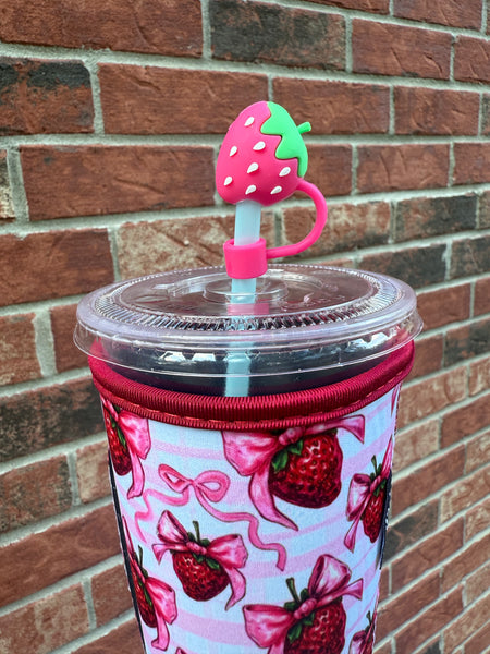 Hot Pink Strawberry Straw Topper 10mm (10 pack)