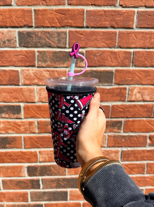 Pink Ribbon Straw Topper 10mm (10 pack)