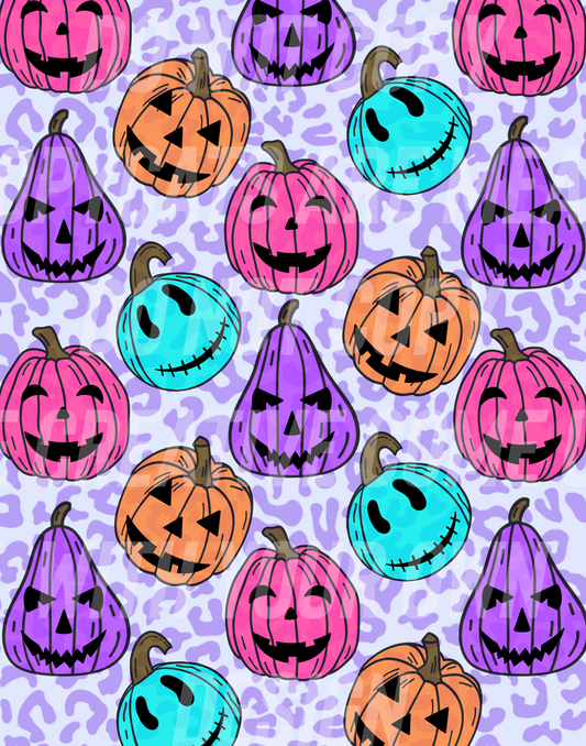 Smiley Pumpkins w/purple leopard (Tea Cup Sized)