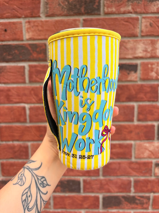 MOTHERHOOD IS KINGDOM WORK YELLOW STRIPE | TEA SIZED 32oz