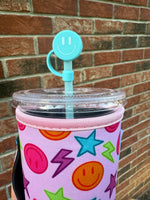 Blue Smiley Straw Topper 10mm (10 pack)