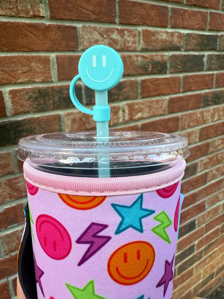 Blue Smiley Straw Topper 10mm (10 pack)