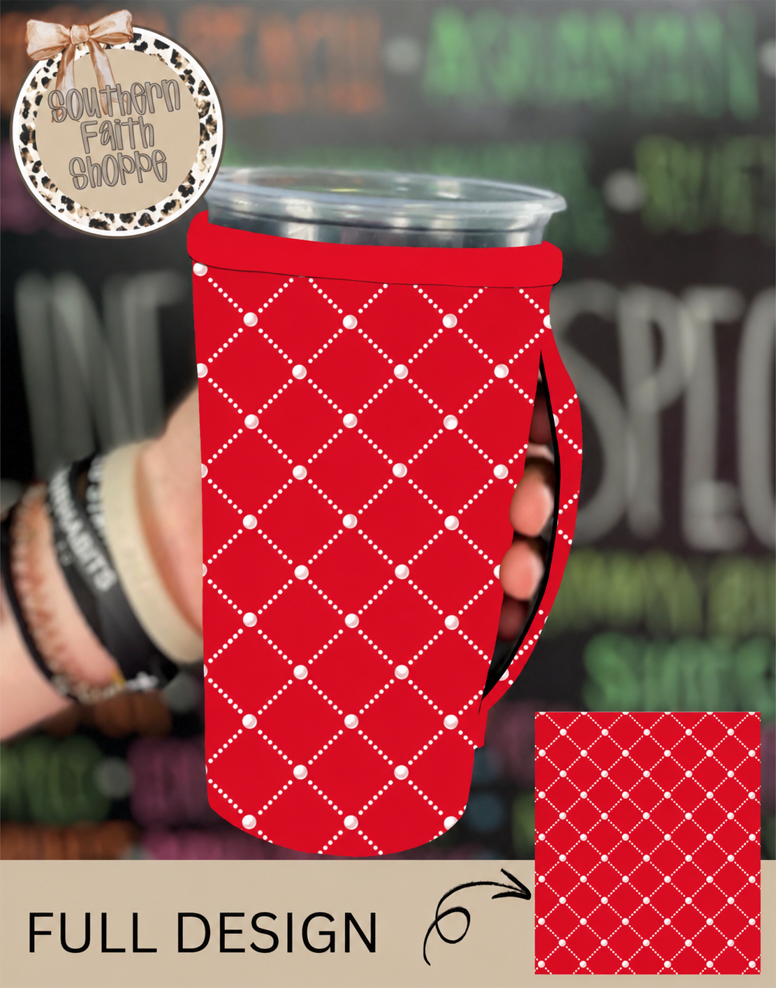 RED PEARL LATTICE | 32oz RHINESTONE KOOZIE
