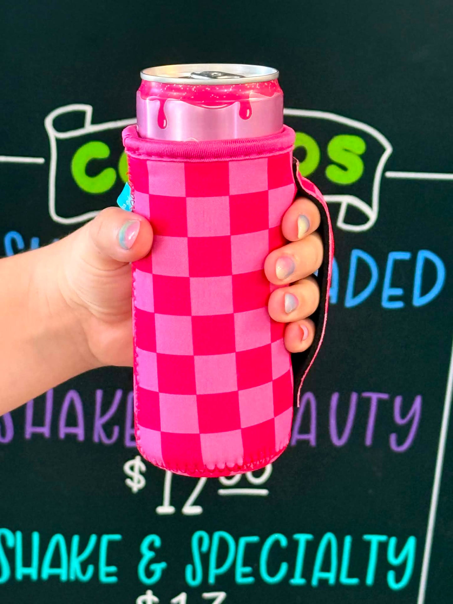 PINK CHECKERED | SLIM CAN KOOZIE
