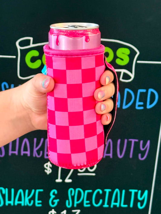 PINK CHECKERED | SLIM CAN KOOZIE