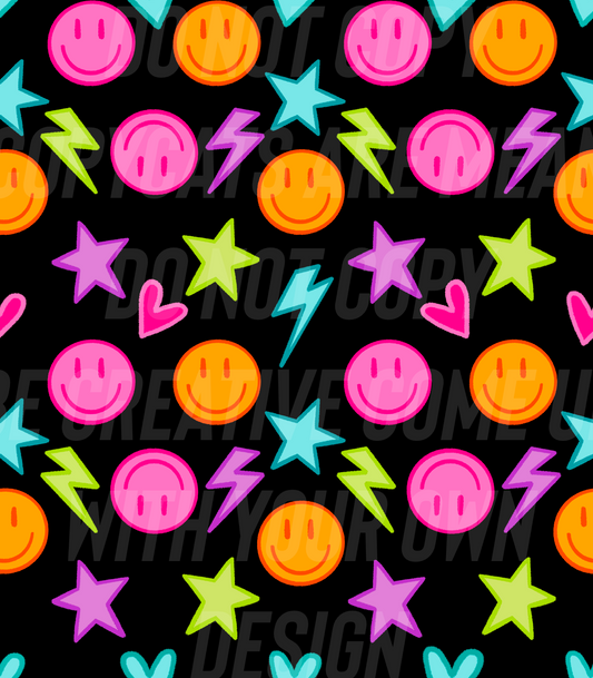 Black and Neon stars and smiles (Tea Cup Sized)