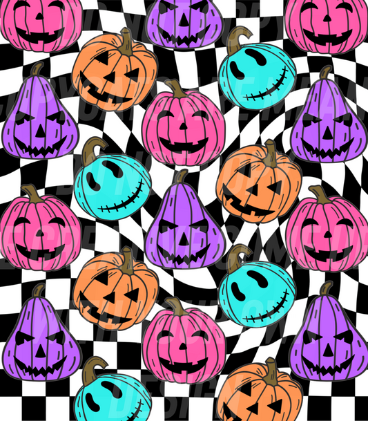 Smiley pumpkins with checkers (Tea Cup Sized)