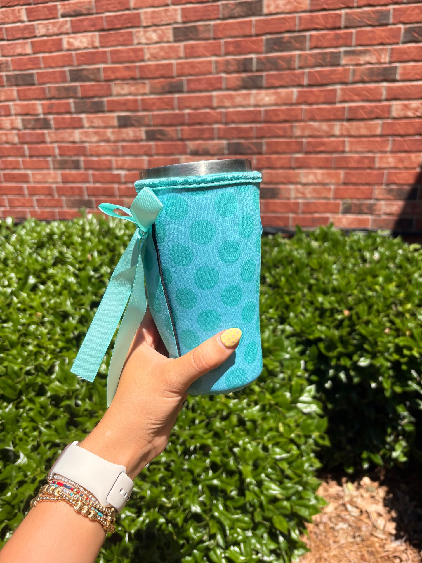 TEAL POLKA DOTS | RIBBON TEA KOOZIE