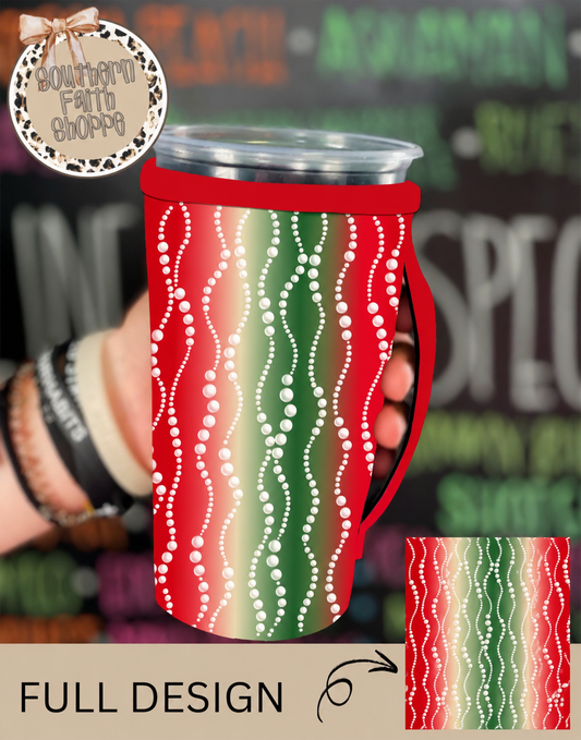 RED AND GREEN OMBRE PEARL | 32oz RHINESTONE KOOZIE