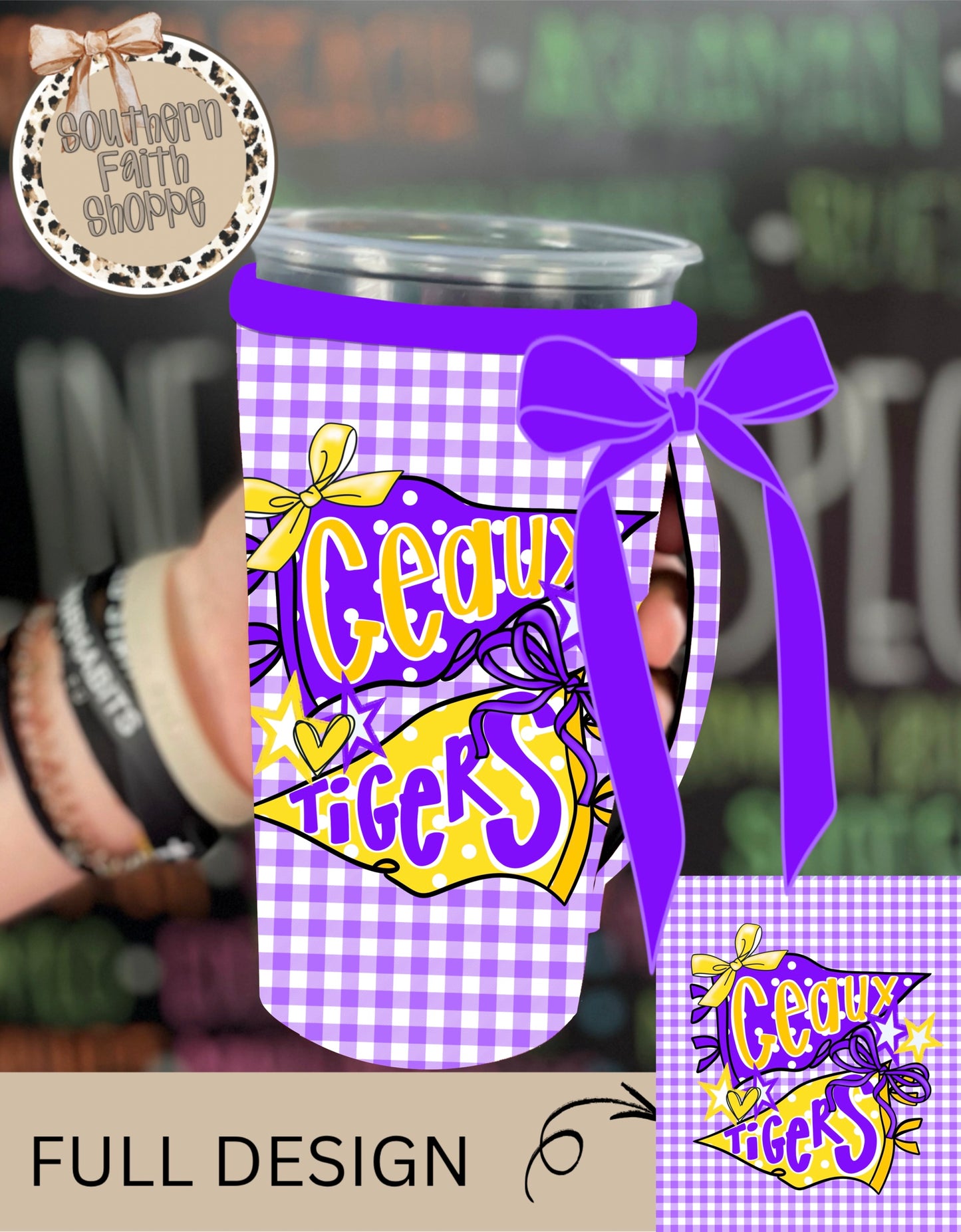 TIGERS GINGHAM | RIBBON 32oz KOOZIE