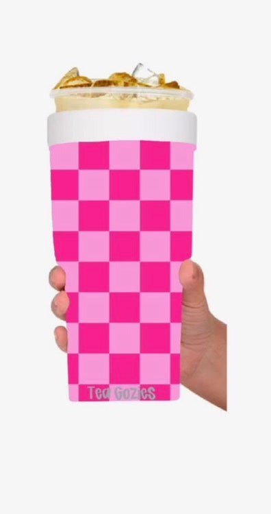 PINK CHECKERED - STAINLESS STEEL KOOZIE |