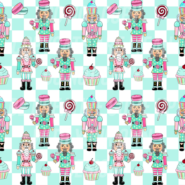 Blue checker Candy Land Nutcrackers (Tea Cup Sized)