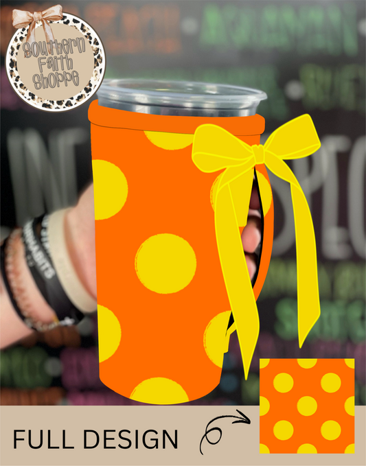 YELLOW AND ORANGE DOTS | RIBBON KOOZIE