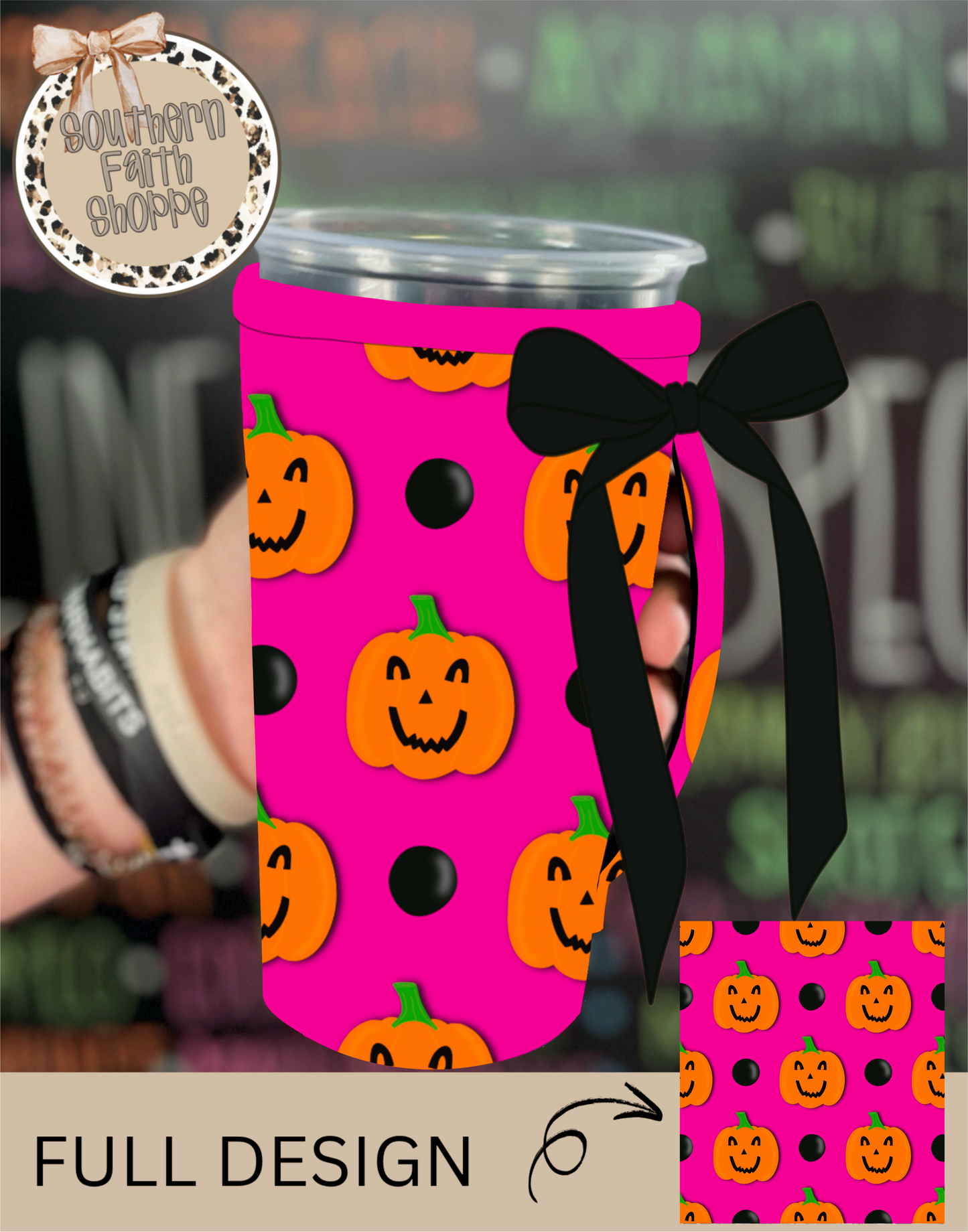 HOT PINK JACK-O-LANTERN | 32oz RIBBON KOOZIE
