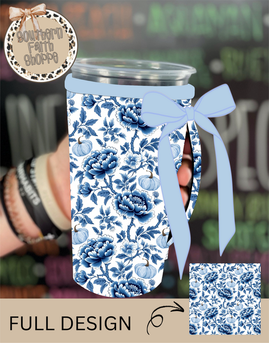 VINTAGE BLUE PUMPKINS | RIBBON KOOZIE