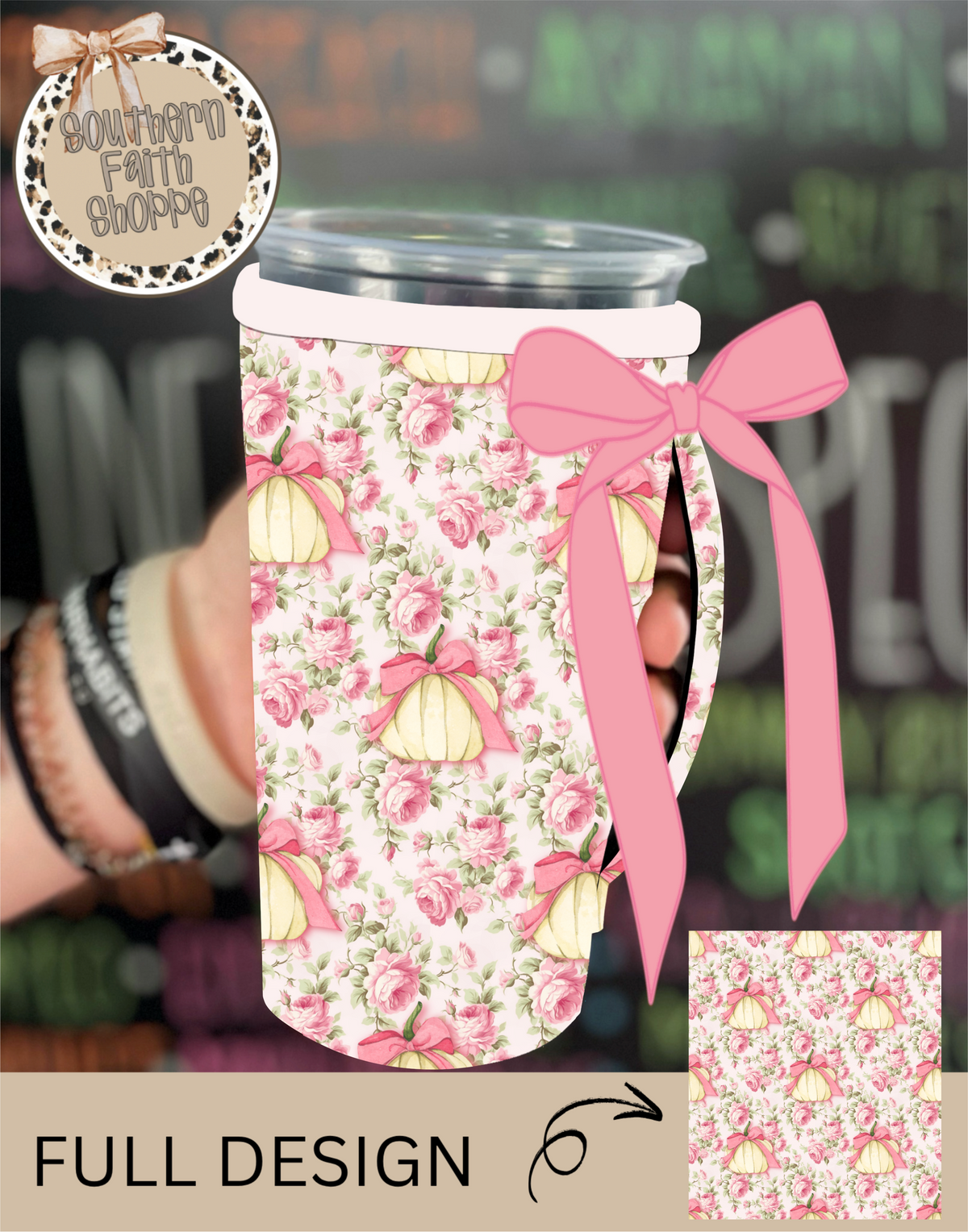 PINK AND PUMPKIN | 32oz RIBBON KOOZIE